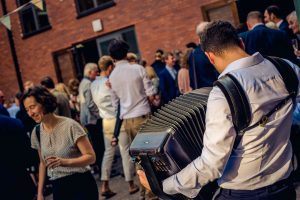 Accordionist Jonny at drinks reception - Gypsy Jazz